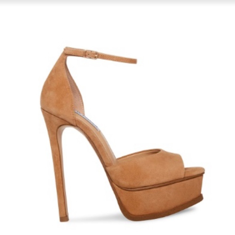 Steve Madden “Keiko” camel suede stiletto platforms